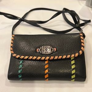 Brighton Black Leather Tri Fold Wallet Purse  Clutch with 3 Color Trim